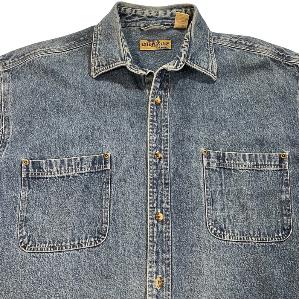 Brazos Premium Work Series Mens XL Denim Button Up Shirt Blue Cotton Workwear
